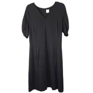 CAbi Minimalist Black Dress V Neck Pockets Ruched Sleeved‎ 3827 Large